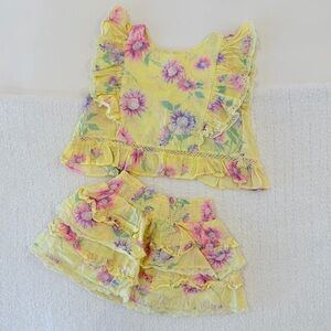 LoveShackFancy Yellow Floral Ruffle Set 
Size 4-5